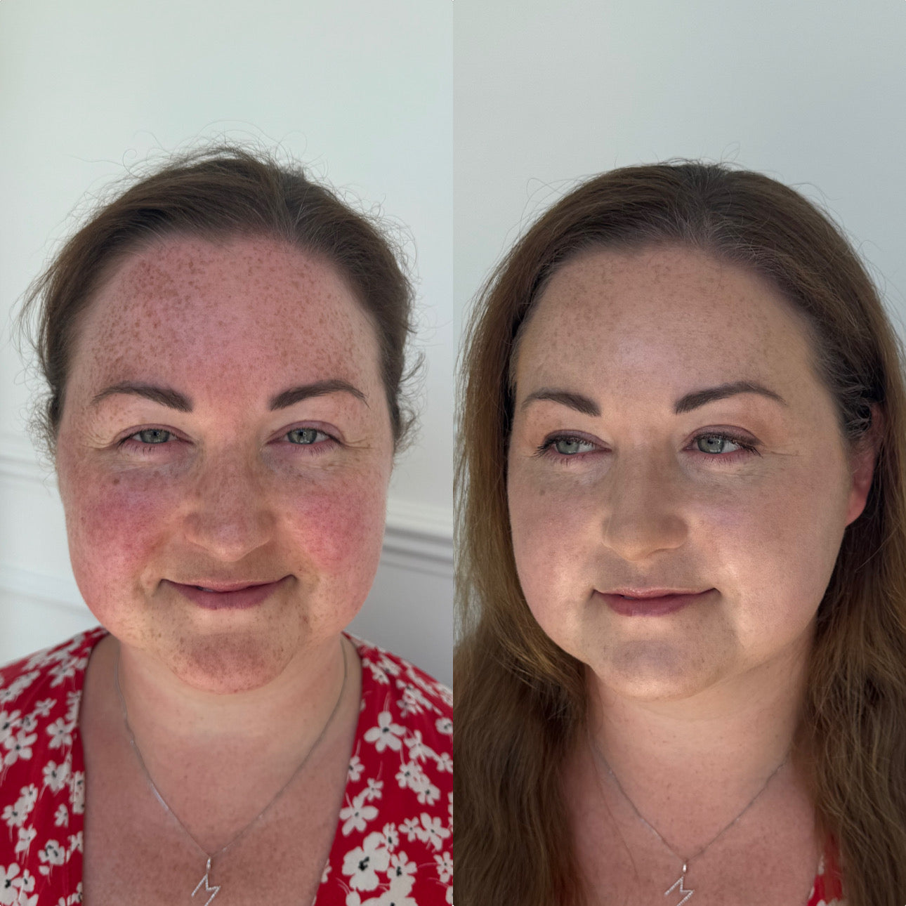 Before and after photo showing transformation after perminant makup eyeliner treatment